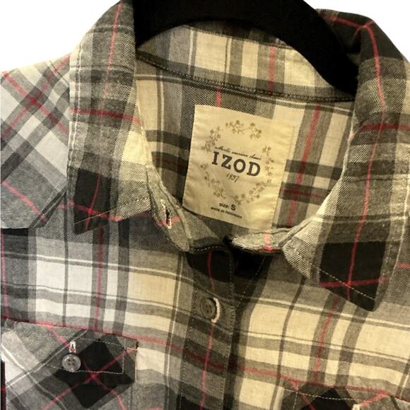 Izod Men's Casual Plaid Shirt - Black, Gray, and Red - Picture 2 of 6